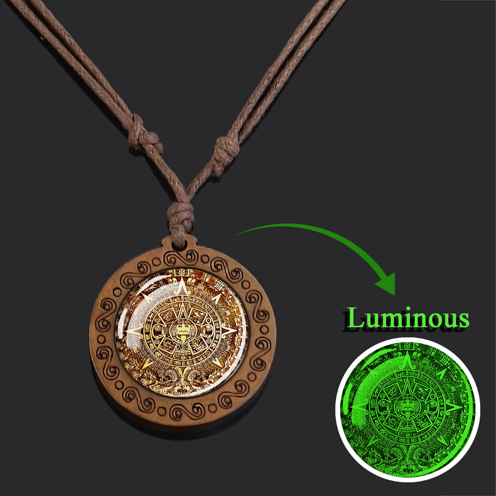 Эсспок Майский Календарь Ожерелье Винтажное Деревянное Мексиканское Светящееся Ацтекское Украшение Стеклянные Кабошоны Цепи Ожерелья Женский Подарок.