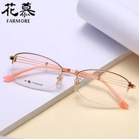 personalized plain myopia glasses rim artistic round fashion semi rimless frame glasses frame fmts6015