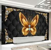 custom 3d wall mural european style gold butterfly jewelry black soft roll wallpapers living room bedroom background wall papers