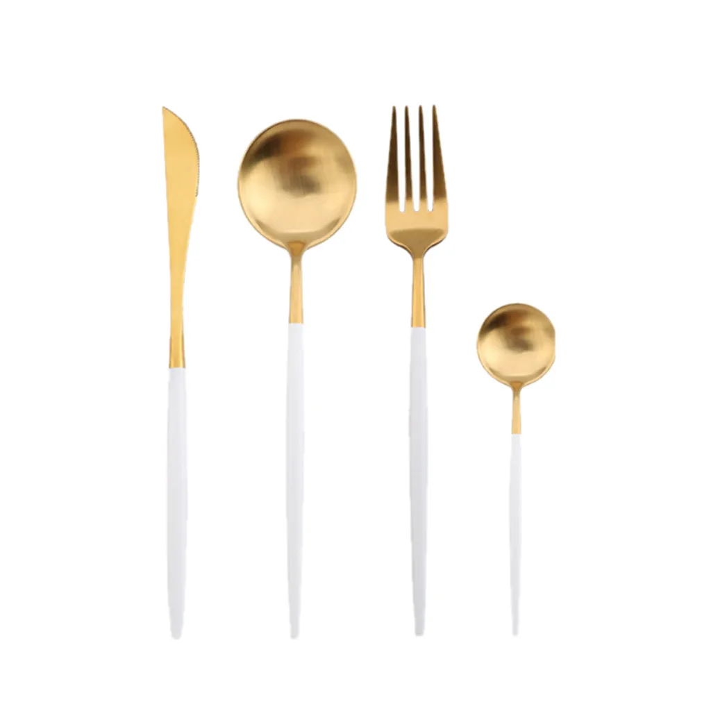 4PCS Stainless Steel Gold Dinnerware Set Kitchen Mirror Tableware Knife Fork Spoon Dinner | Дом и сад