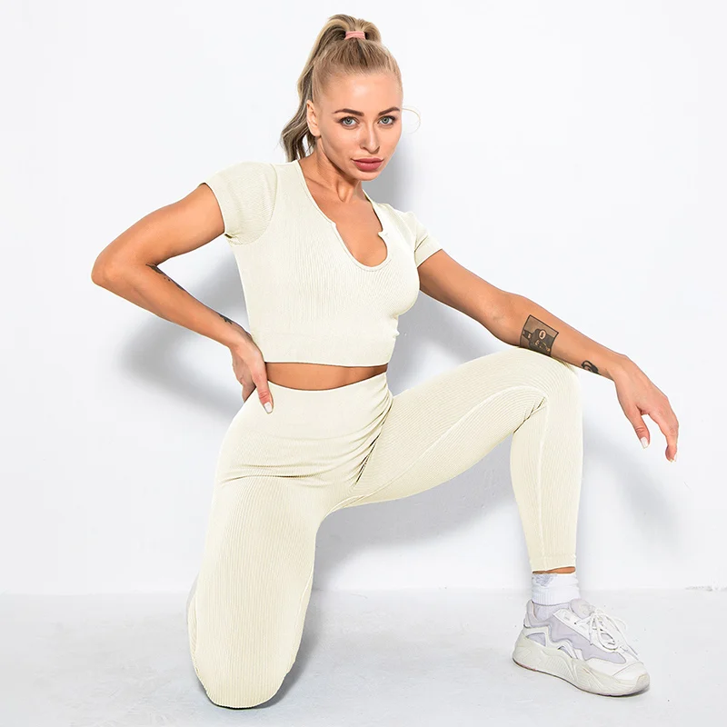 

Sexy Seamless Yoga Set Sport Outfits Women 11Colors Two 2 Piece Crop Top Bra Shirt Leggings Workout Gym Suit Fitness Sport Sets