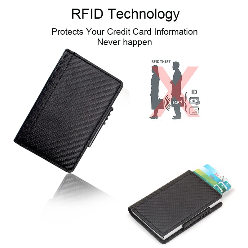 DIENQI карбоновый кожаный держатель для карт Aluminiuml RFID блокирующая Кредитная карта сумка кошелек для денег автоматический винтажный магический магнитный держатель для карт