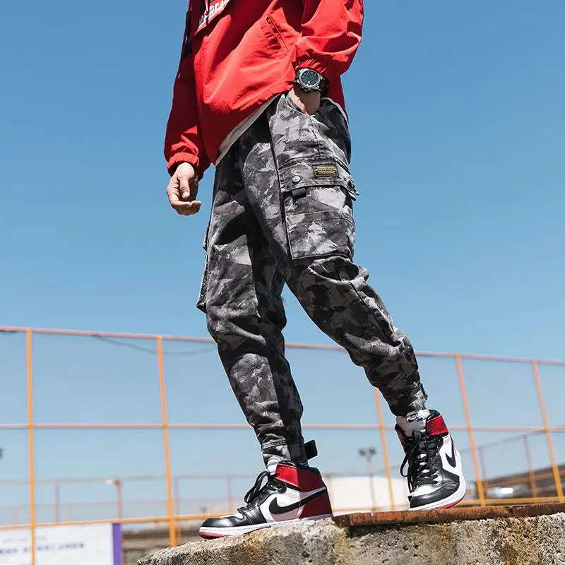 Джоггеры в стиле Харадзюку мужские военно-зеленые камуфляжные свободные брюки
