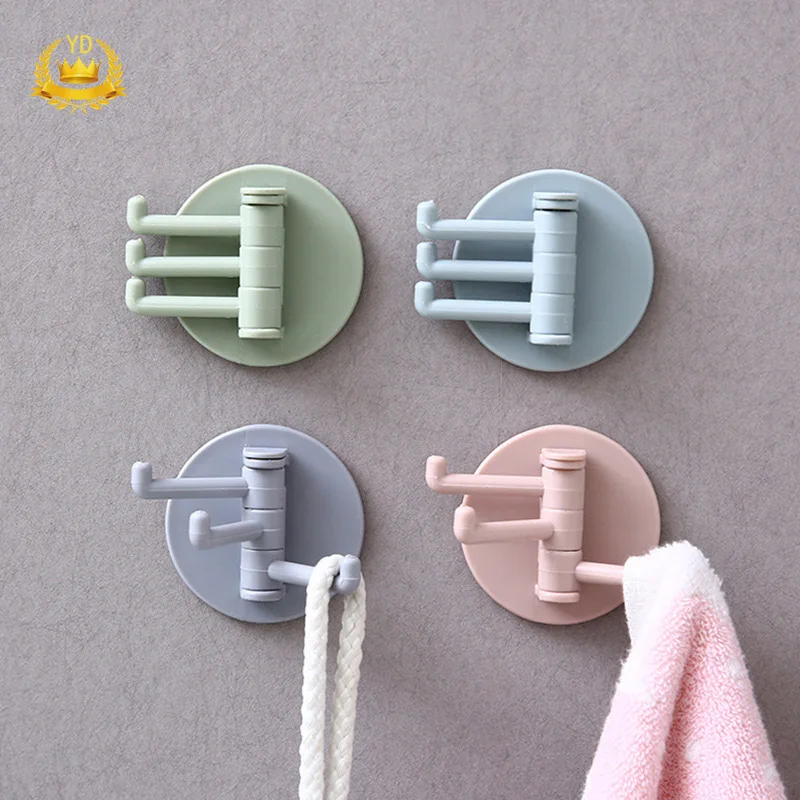 

ABS Creative Hook Kitchen Door Wall Hanging Hooks Bathroom Storage Rotating Hooks Strong Adhesive Towel Hanger