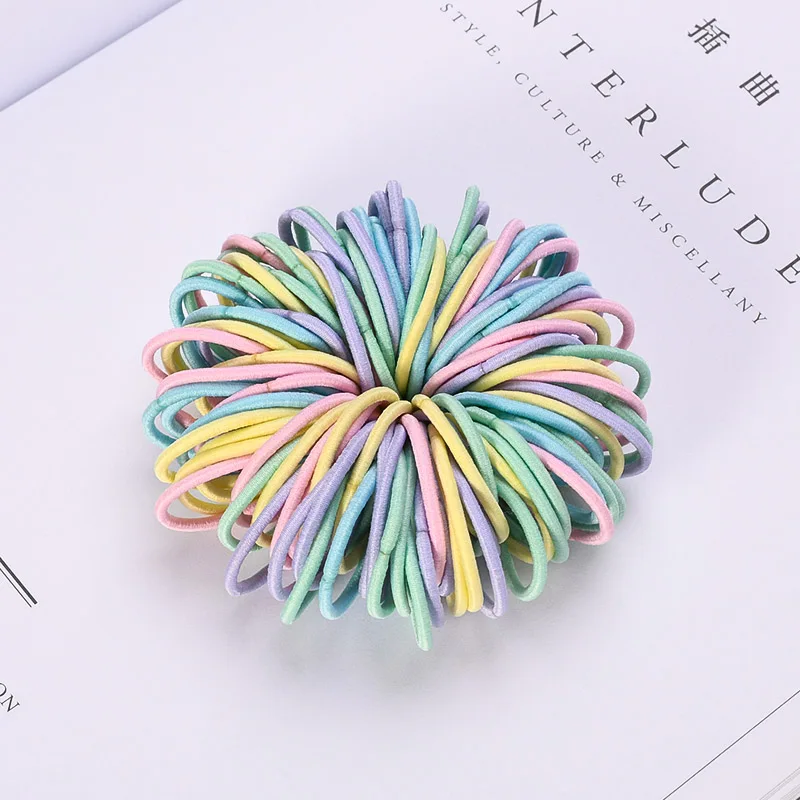 Spring color 100 шт./лот, карамельный цвет, нейлоновая резинка 3 см, Детская безопасная эластичная резинка для волос, конский хвост, кольцо для волос, Детские аксессуары для волос - Цвет: Spring color