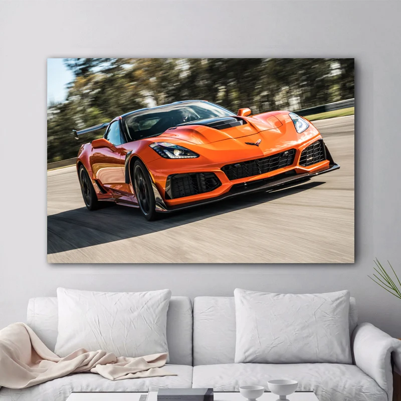 Современные настенные художественные картины на холсте Supercars Corvette ZR1 оранжевая