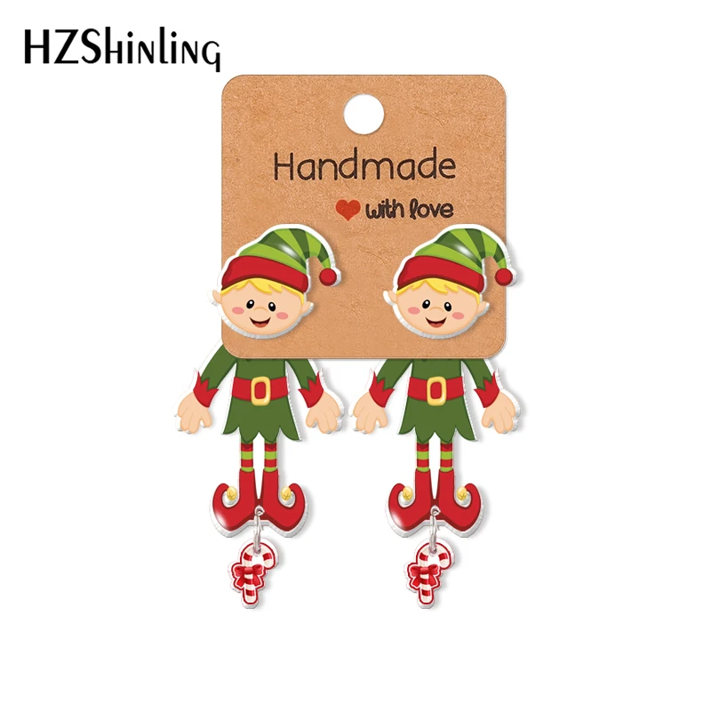 

2021 Christmas Elf Boy Cartoon Pattern Acrylic Clip Earrings Stud Earrings Resin Epoxys Ear Jewelry