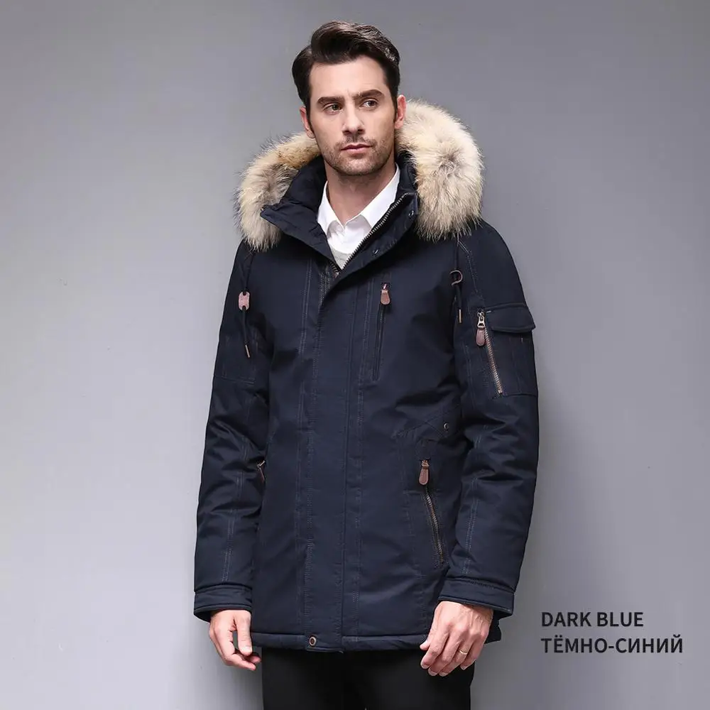 Blackleopardwolf Зимняя мужская куртка зимняя мужская модная парка отстегивающийся длинный мех енота пуховик аляски BL-6601 - Цвет: 69 Dark Blue