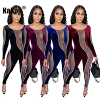 kakan korean velvet mesh stitching sexy slim jumpsuit cross border new womens jumpsuit sexy club party jumpsuit