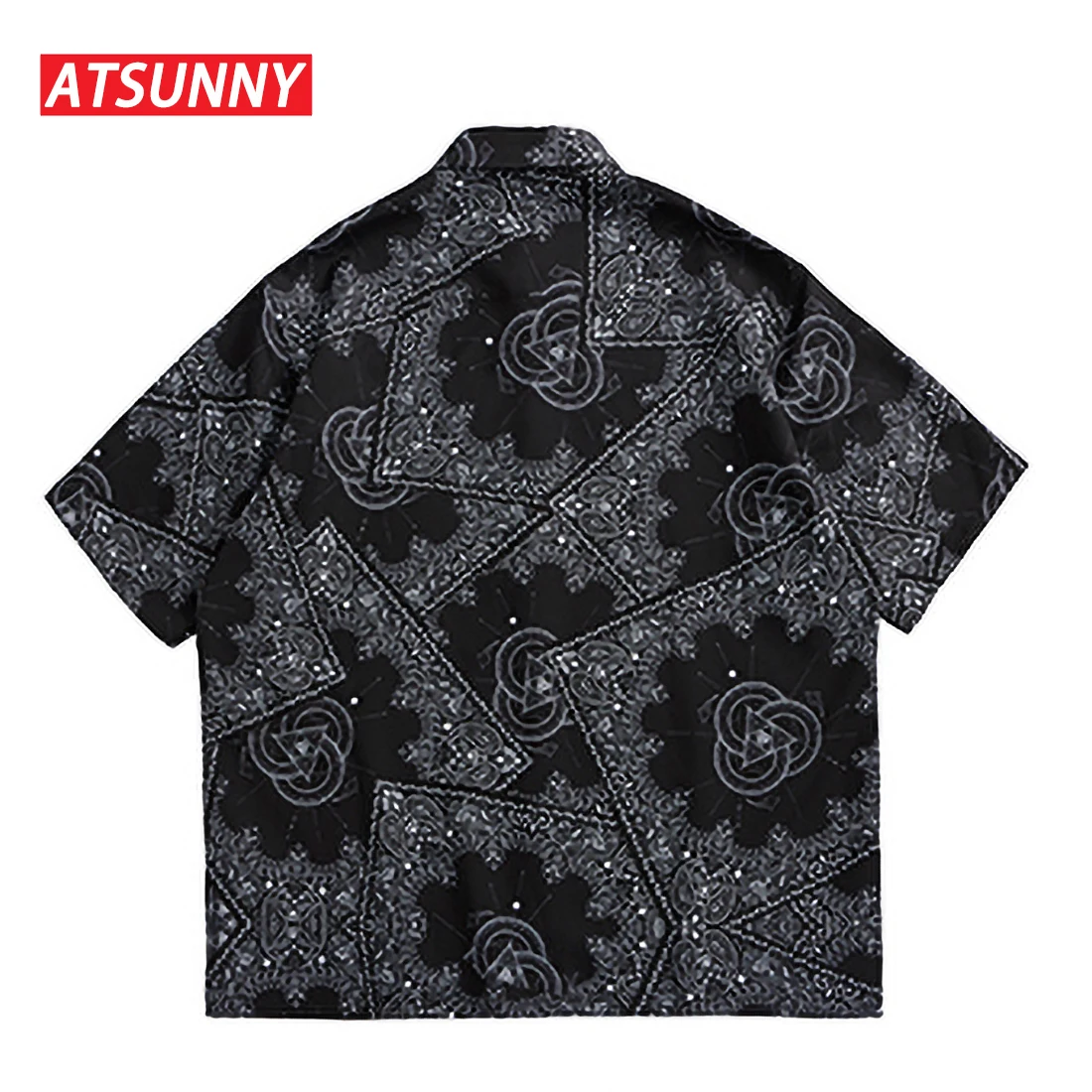 ATSUNNY  Print Short Sleeve HipHop Streetwear Casual Man Summer Fashion Hong Kong Style Shirt Tops