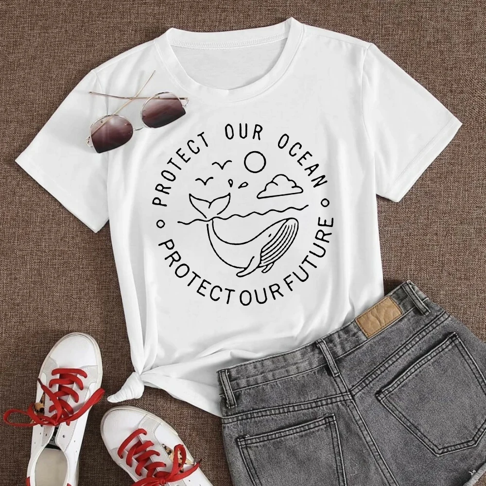 

Sea And Whale Graphic Women T-shirt Fashion Popular Beautiful White T Shirts Harajuku Kawaii Minimalism Style Summer Top