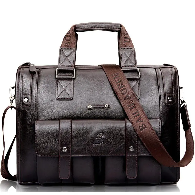 Weysfor Men PU Leather Black Briefcase Business Handbag Messenger Bags Male Vintage Shoulder Bag Men's Large Laptop Travel Bags