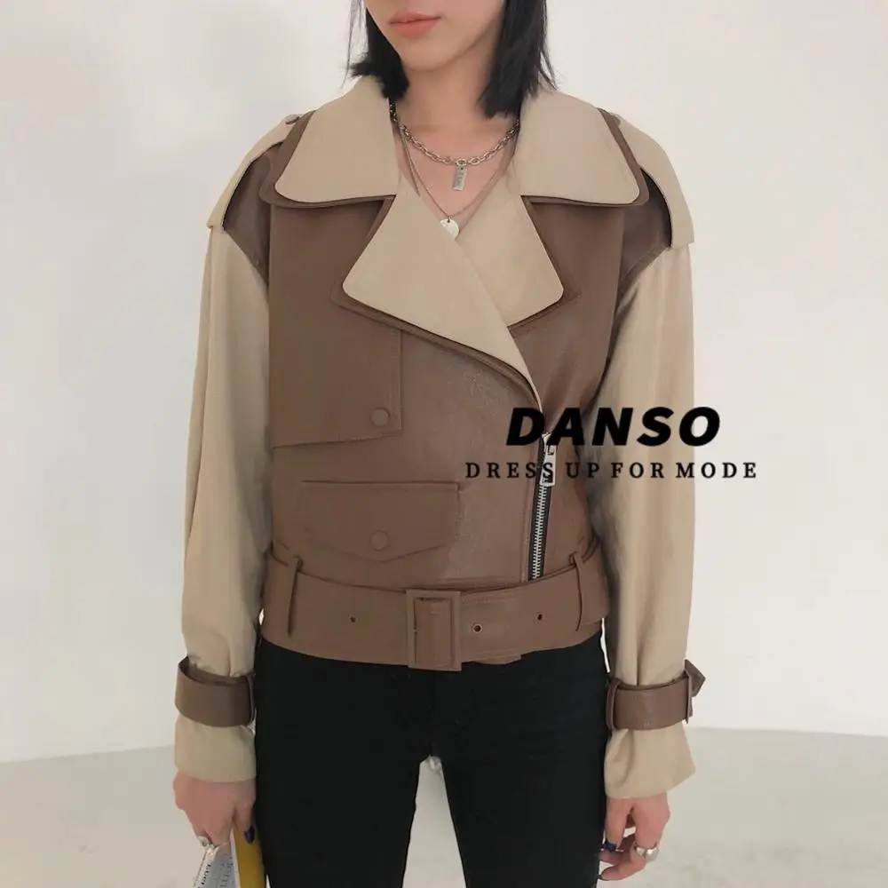 Модное короткое теплое пальто из искусственной кожи с паровозиком Женская