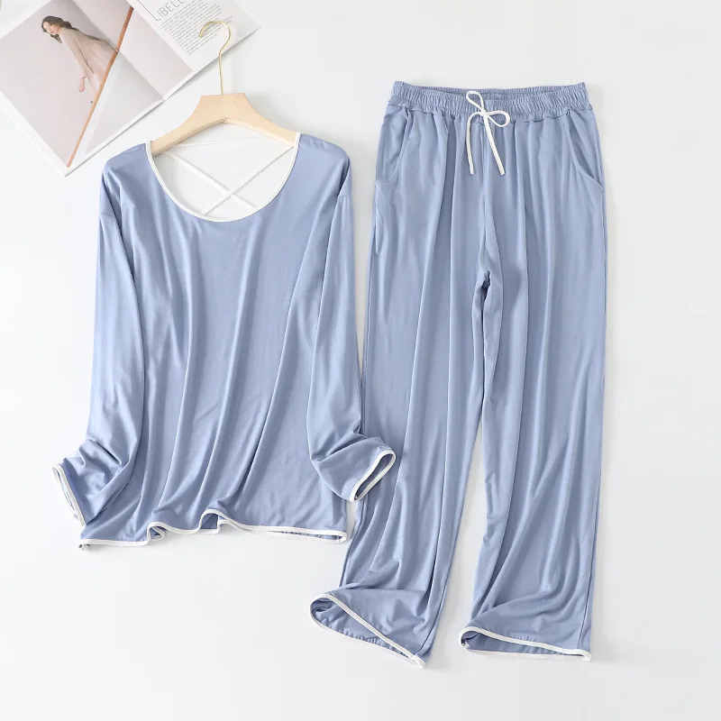 

Modal Cotton Pyjama Femme New Pijamas Women U Neck Long Sleeve Pajamas Set Large Size Soft Loose Pants Sleepwear Set