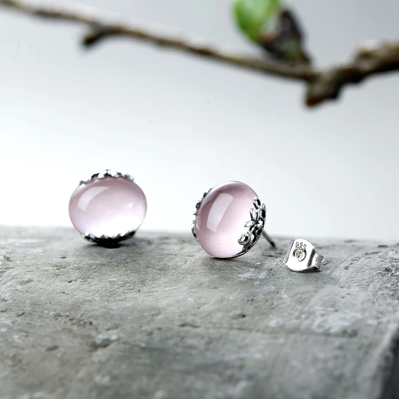 Vinregem Vintage 925 Sterling Silver Oval Natural Rose Quartz Gemstone Earrings Ear Studs Wedding Fine Jewelry Drop Shipping | Украшения и