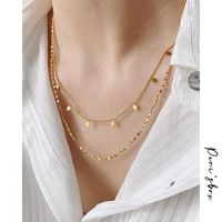 perisbox titanium steel rhombus charm layering choker necklace for women dainty thin twisted beaded chain choker collar