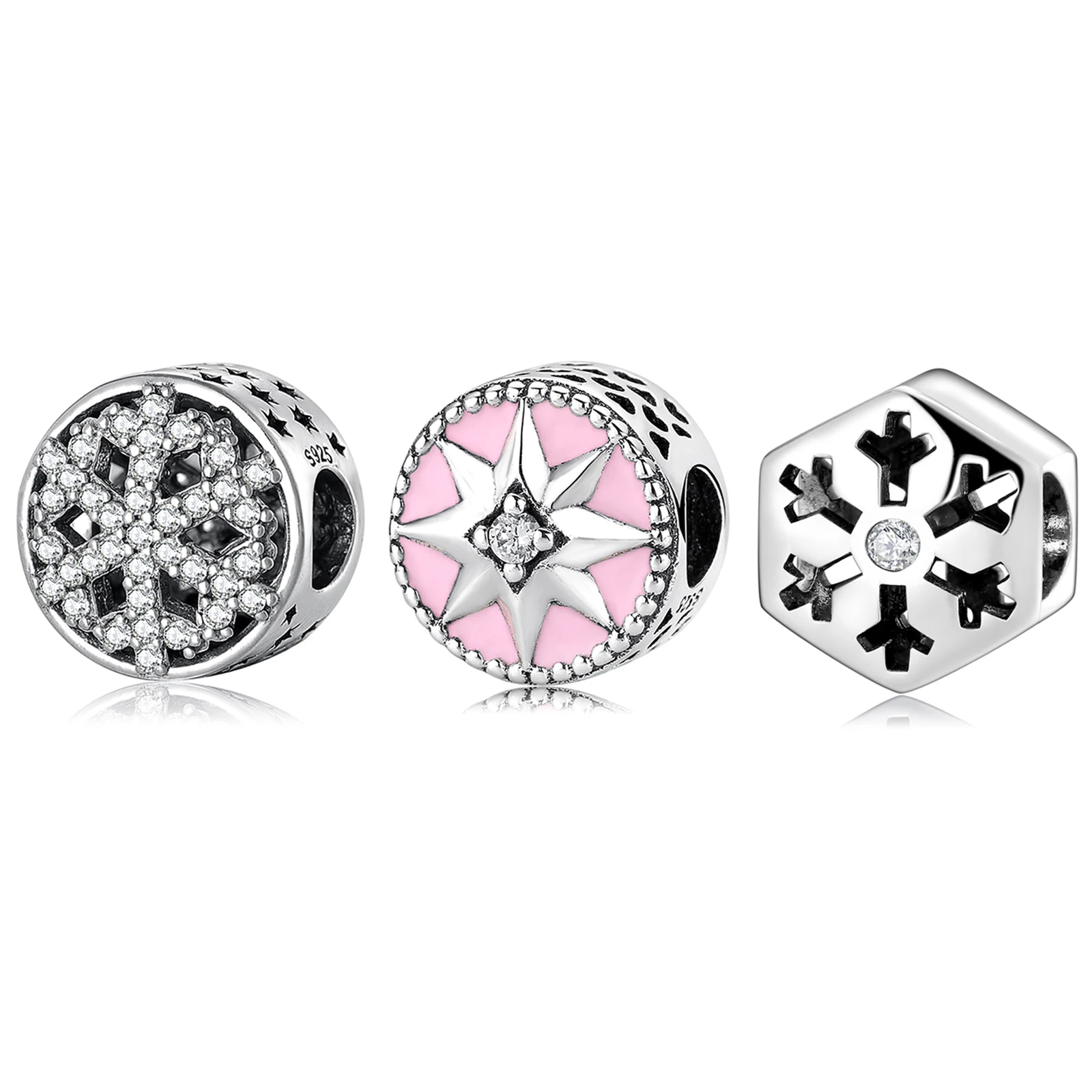 Оригинальное 925 пробы с серебристыми снежинками картинки прозрачный CZ розовые