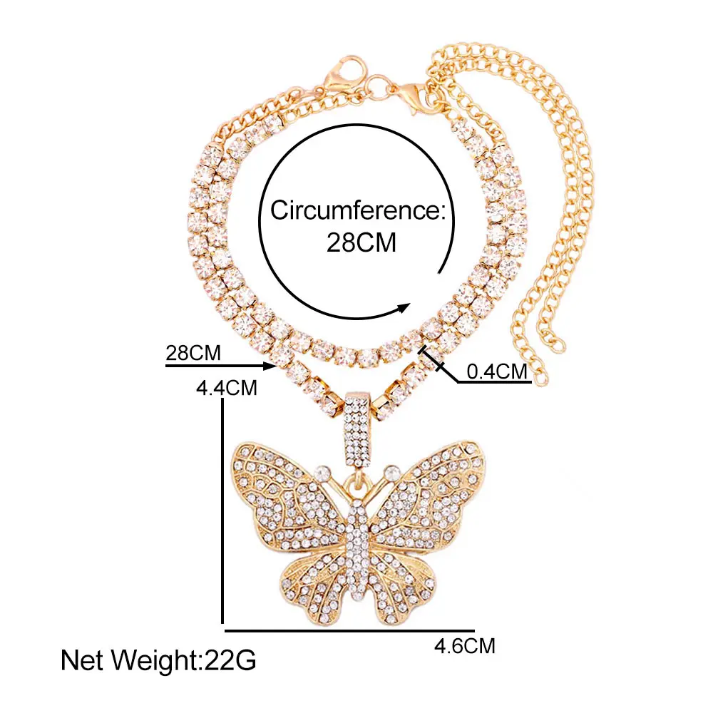 

Multilayer Full Rhinestone Paved Butterfly Pendant Anklets for Women Shine Crystal Tennis Chain Anklet Barefoot Sandals Jewelry