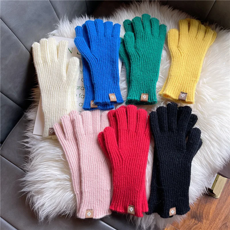 2021 new Winter Women Cashmere Knitted Gloves Autumn Hand Warmer Thicken Lining Full Fingered Mittens Skiing long Wrist Gloves