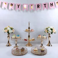 Wedding Gold Set Tier Three Decoration Cupcake Party Mirror Metal Fruit Fancy Display Dessert Luxury Cake Stand
