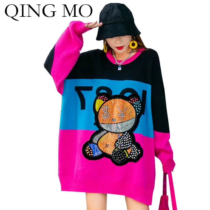 Горячая Распродажа Весна 2022 женский свитер с принтом медведя Стразы цветной в