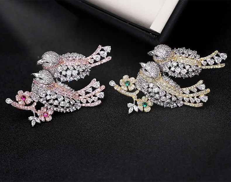 Сияющий Красочный кубический цирконий птица Броши для женщин broche аксессуары mujer, роскошная брошь в форме цветка со стразами шпильки ювелирные изделия