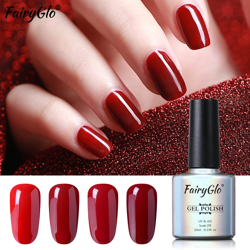 FairyGlo 10 мл Обнаженная серия Гель лак УФ для ногтей замачиваемый винно Красный