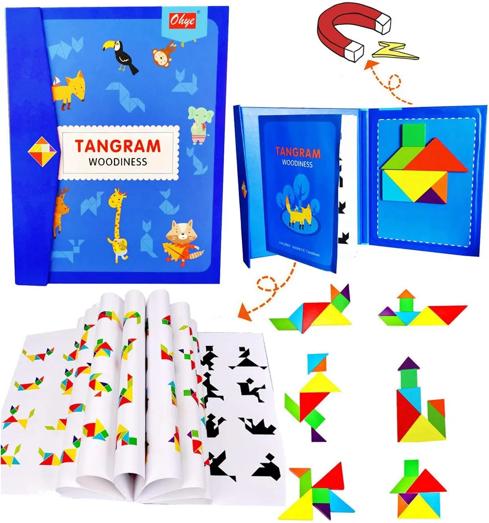 

Wooden Jigsaw Puzzle Magnetic Tangram Intelligence Toys Educational Toys for Preschool Kids Portable Parent-Child game tool