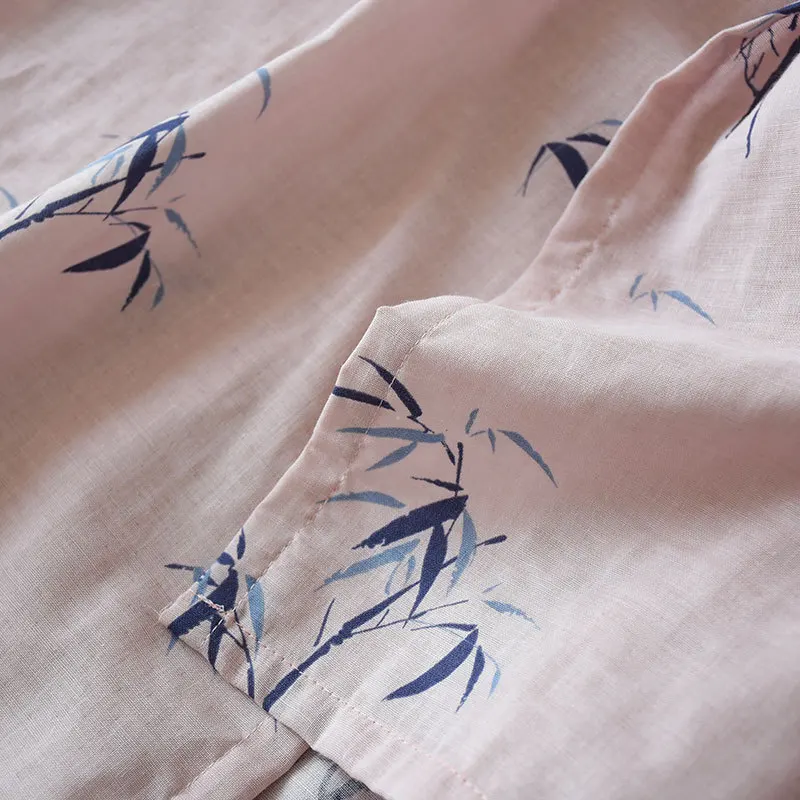 

Women 3 Quarter Gauze Cotton Printed Robe Men Japanese Kimono Straps Pajamas Lovers Loose Comfortable Soft Simple Style Homewear