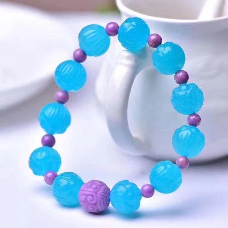 

Изящный светильник-голубой каменный браслет Tianhe резные бусины «Лотос» с фиолетовыми бусинами браслет для женщин подарок ручной браслет модные ювелирные изделия