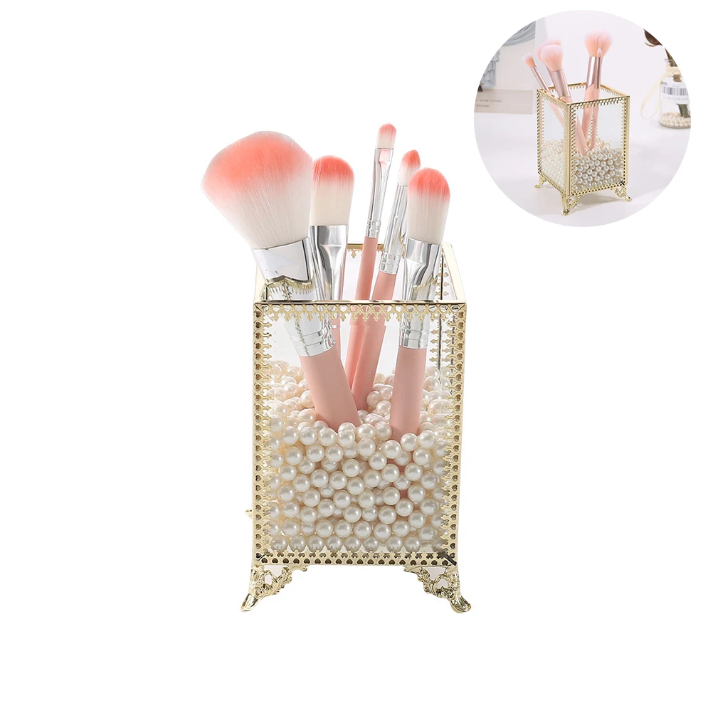 Многофункциональный держатель для кистей макияжа с жемчугом коробка хранения