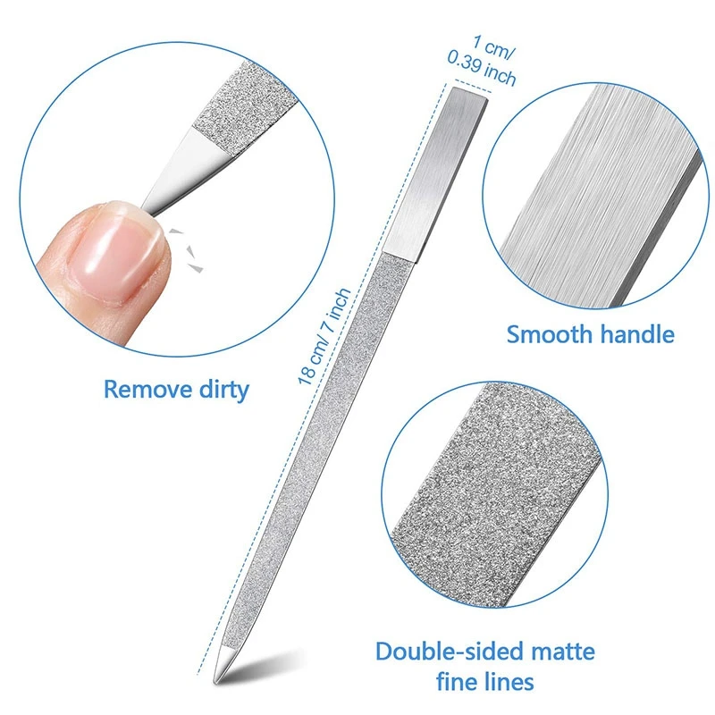 

3-Piece Nail File Set Stainless Steel Double-Sided Nail File Buffer File Nail File Suitable for Salon, Family and Travel