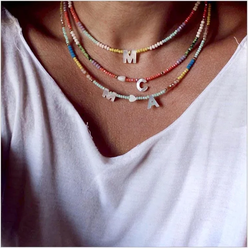 

Shell Letter Necklace 2mm Crystal 2021 New Jewelry Women Short Boutique Beaded Accessories Charm Christmas Gift Fashion Wild