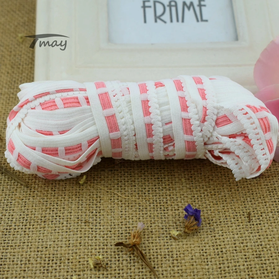 #330 расширенные розовые кружевные эластичные ленты с отделкой 6 ярдов/партия