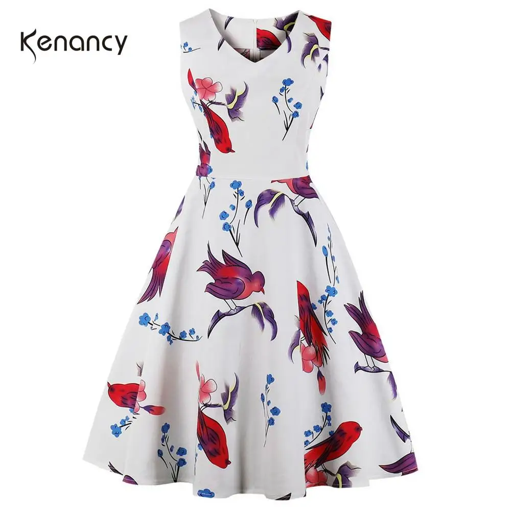 Женское винтажное платье без рукавов Kenancy Birds элегантное с v образным вырезом и