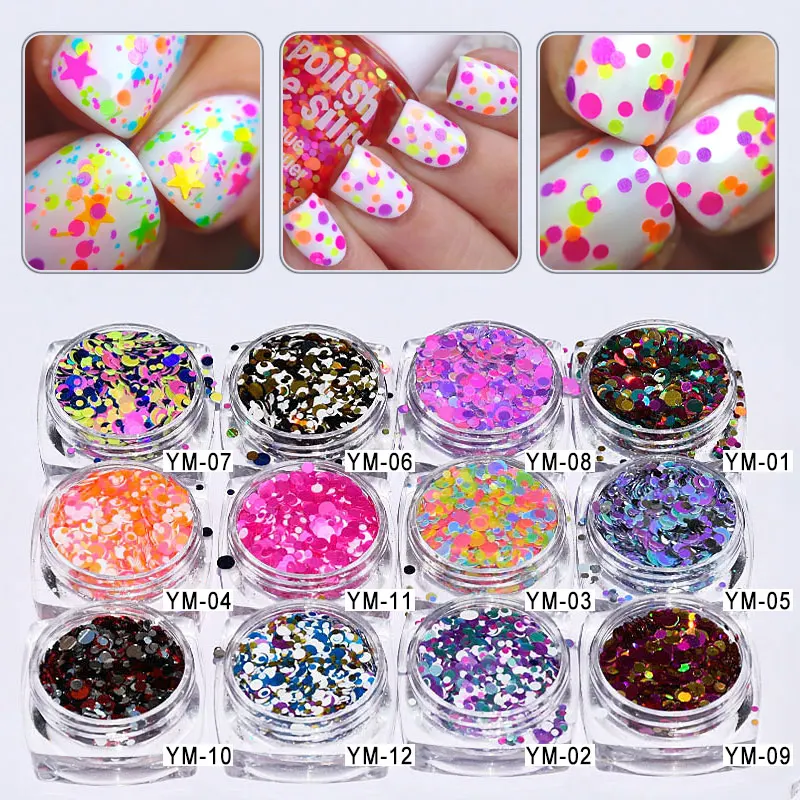 

12Boxes/Lot 1mm 2mm 3mm Candy Colors Nail Art Glitter Sequins ,Mixed Colorized Round DIY Flake Sequins Decoration M-01-12-A