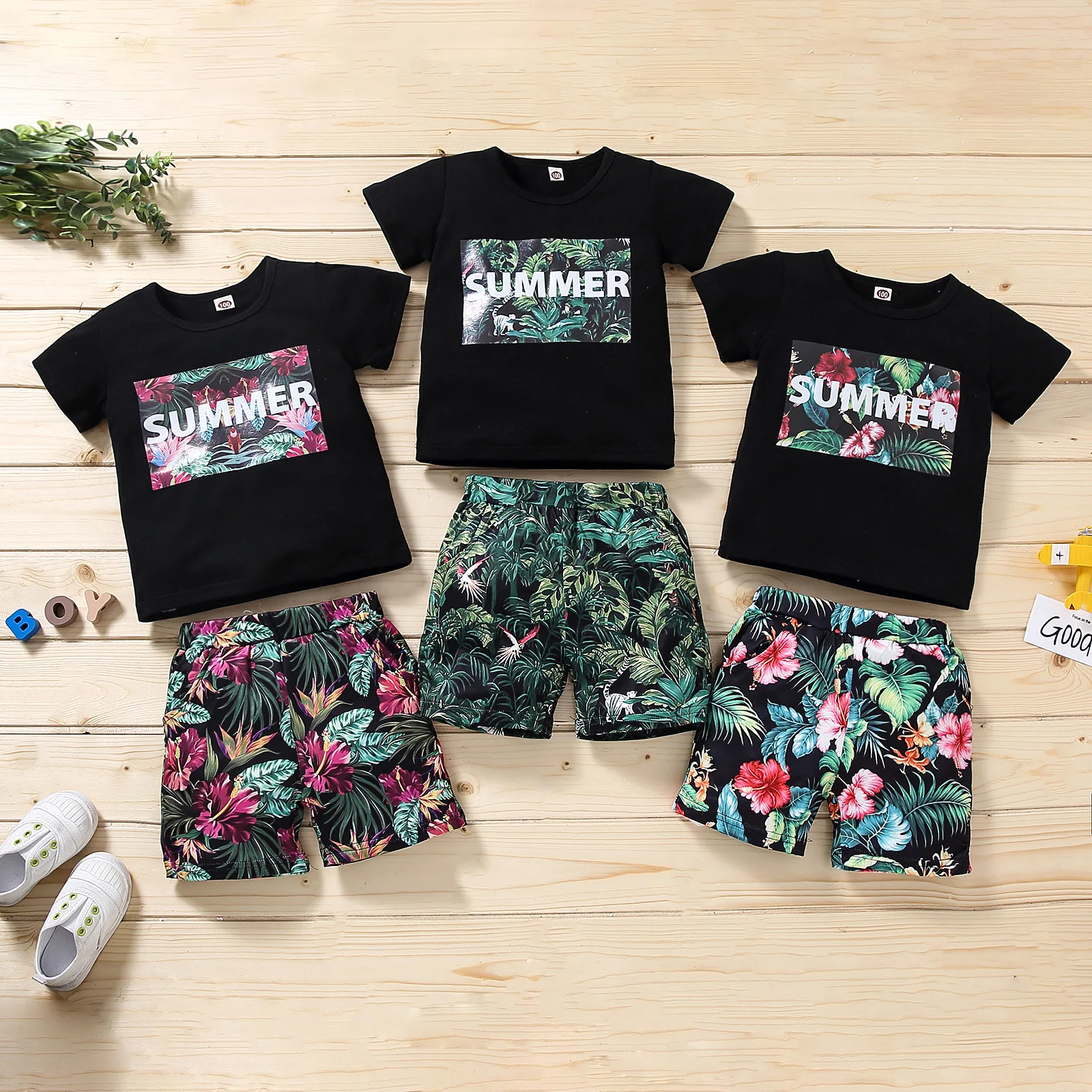 

Girl's Two-Piece Suit, Print Round Neck Short-Sleeved Tops and Shorts for Birthday Party Vacation