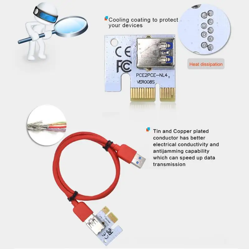 Карта расширения VER008S Molex 4Pin 6Pin 15Pin PCI Express PCIE PCI-E адаптер 008s 008 1X к 16X USB3.0 | Компьютеры