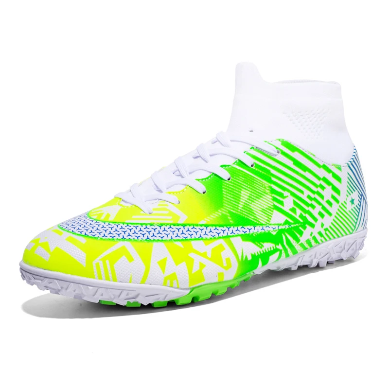 

2021 Hot Football Shoes Couples Green Big boy Long Spike Soccer Shoes Anti-Slip Football Sock Boots Men Brand Women Sport Shoes
