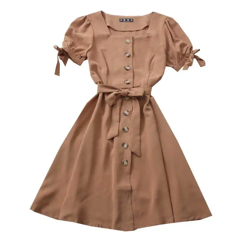 

2021 spring and summer new style, fashionable and versatile, solid color square collar, single breasted waist strap, short