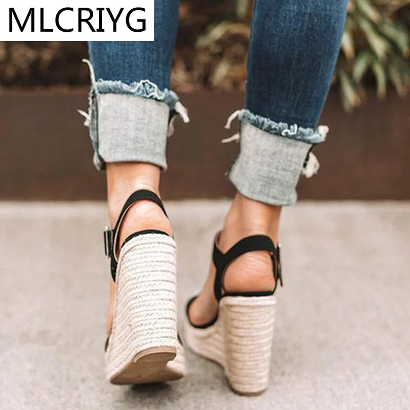 

2021 Summer Buckle Women's Sandals Fish Mouth Fashion Platform Shoes Woman Wedge Open-toe Sandals Women's Shoes Large Size 35-43