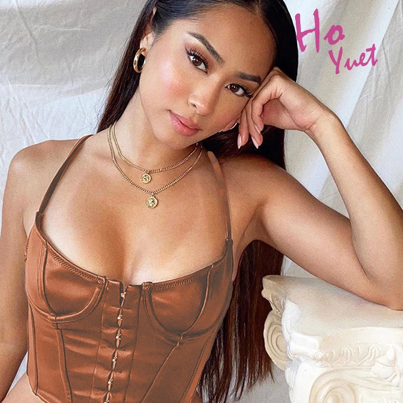 

HoYuet Y2K Elegant Sexy Deep V-Neck Halter Sleeveless Tank Top Tshirt Women 2021 Summer Punk Club Street Style Crop Corset Vest