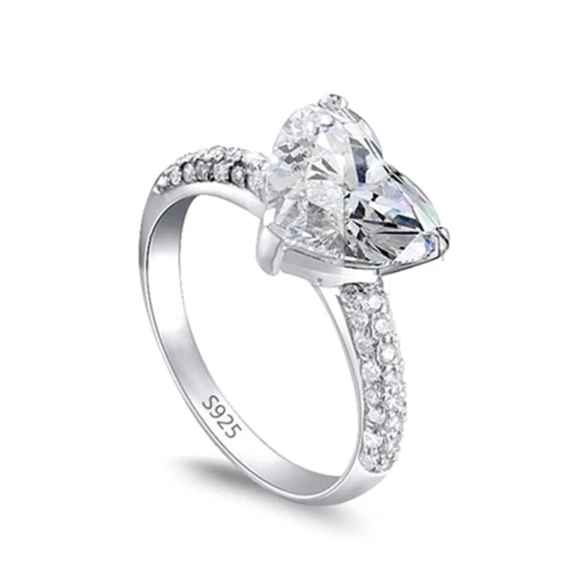Модные свадебные кольца с кристаллами в форме сердца женские большим цирконием