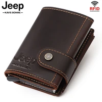 crazy horse leather credit card holder wallet men metal rfid vintage aluminium bag quality designer pop up bank cardholder case