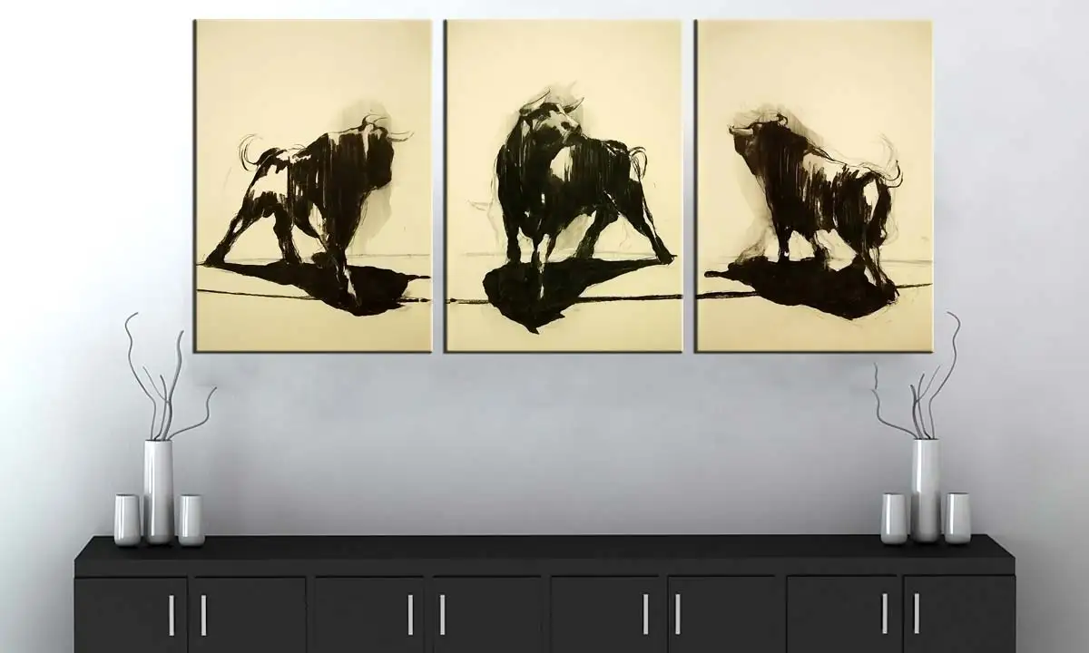 

Angry Bull Home Decor Wall Art Canvas Print dkm102103104 -3 Pieces 50x70cm