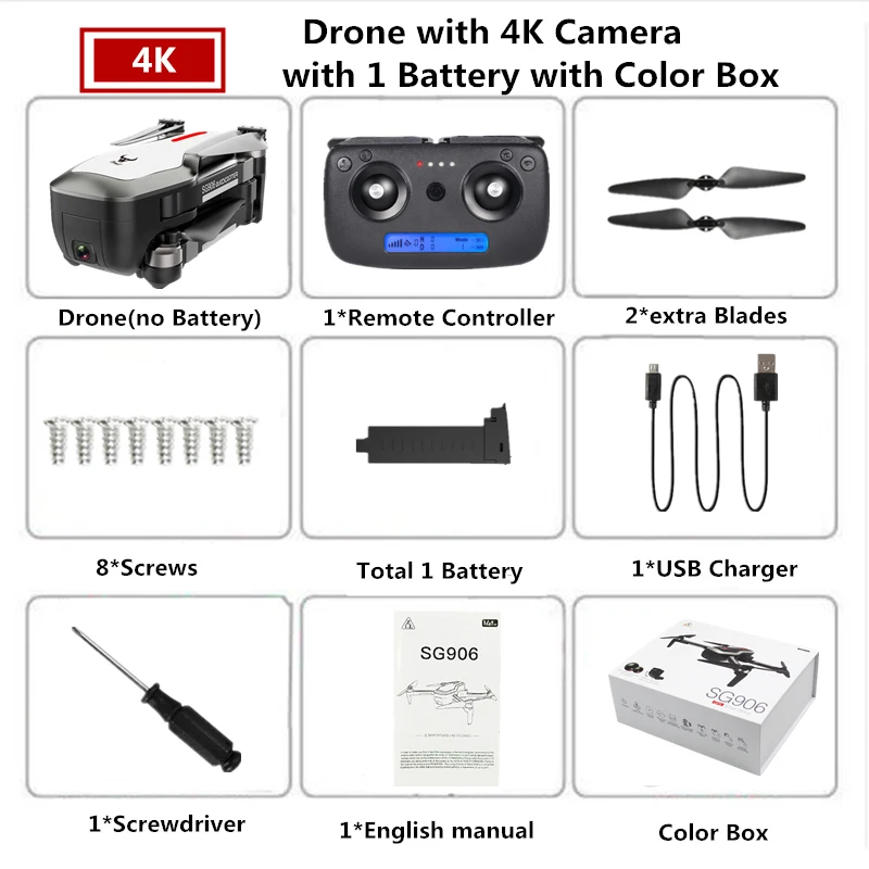 1 White-4K-Color Box Дрон SG906 4K gps Дроны с камерой HD бесщеточный Квадрокоптер сопротивляющийся сильному ветру селфи Квадрокоптер с камерой VS F11 B5W - Цвет: 1 White-4K-Color Box