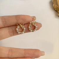 s925 needle modern jewelry bow earrings pretty design high quality shiny crystal simulated pearl stud earrings for party gifts