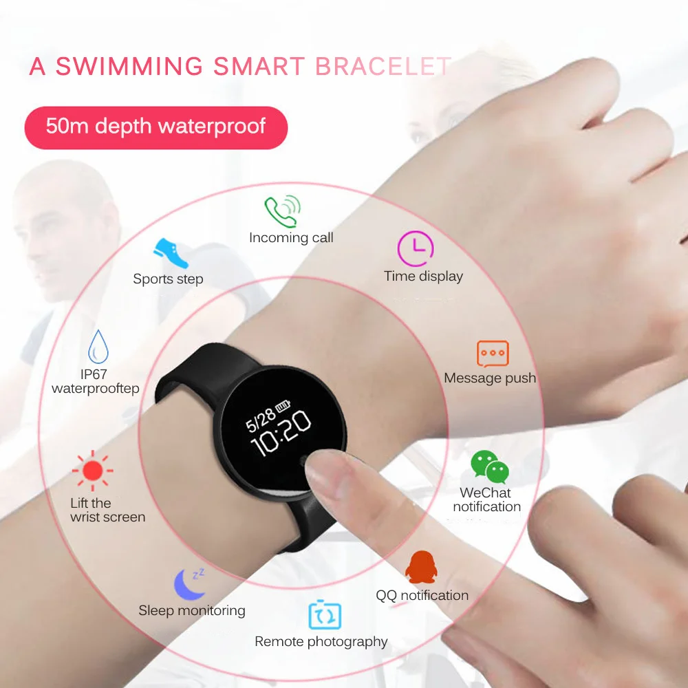 Смарт часы фитнес трекер IP67 мониторинг сна запись напоминание Bluetooth браслет для