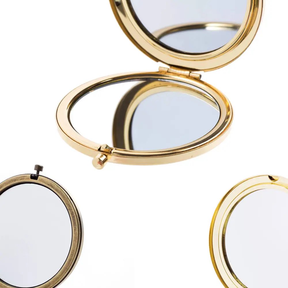 1pcs Blank Compact Mirror DIY Portable Metal cosmetic mirror Make up Tools Pocket Mirror Silver golden bronze images - 6