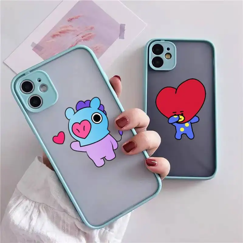

Luxury Cartoons BT21 Phone Case For iphone 13 12 11 xr xs x 7 8 pro max Light blue Soft TPU Silicone Clear Case Cover